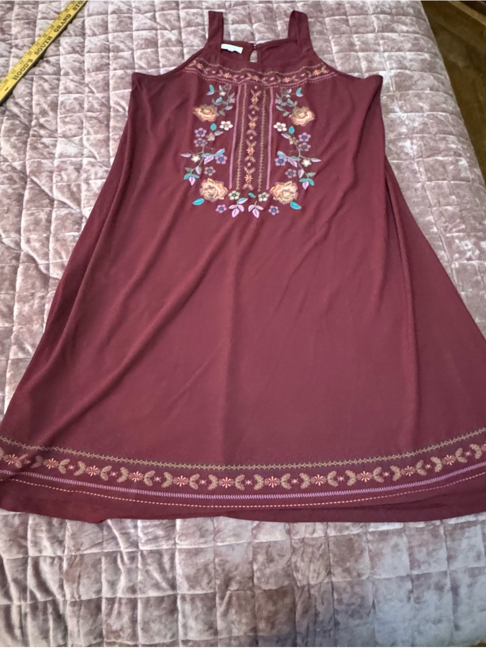 Maurices Burgundy Embroidered Cold Shoulder Swing Dress M Boho Floral
